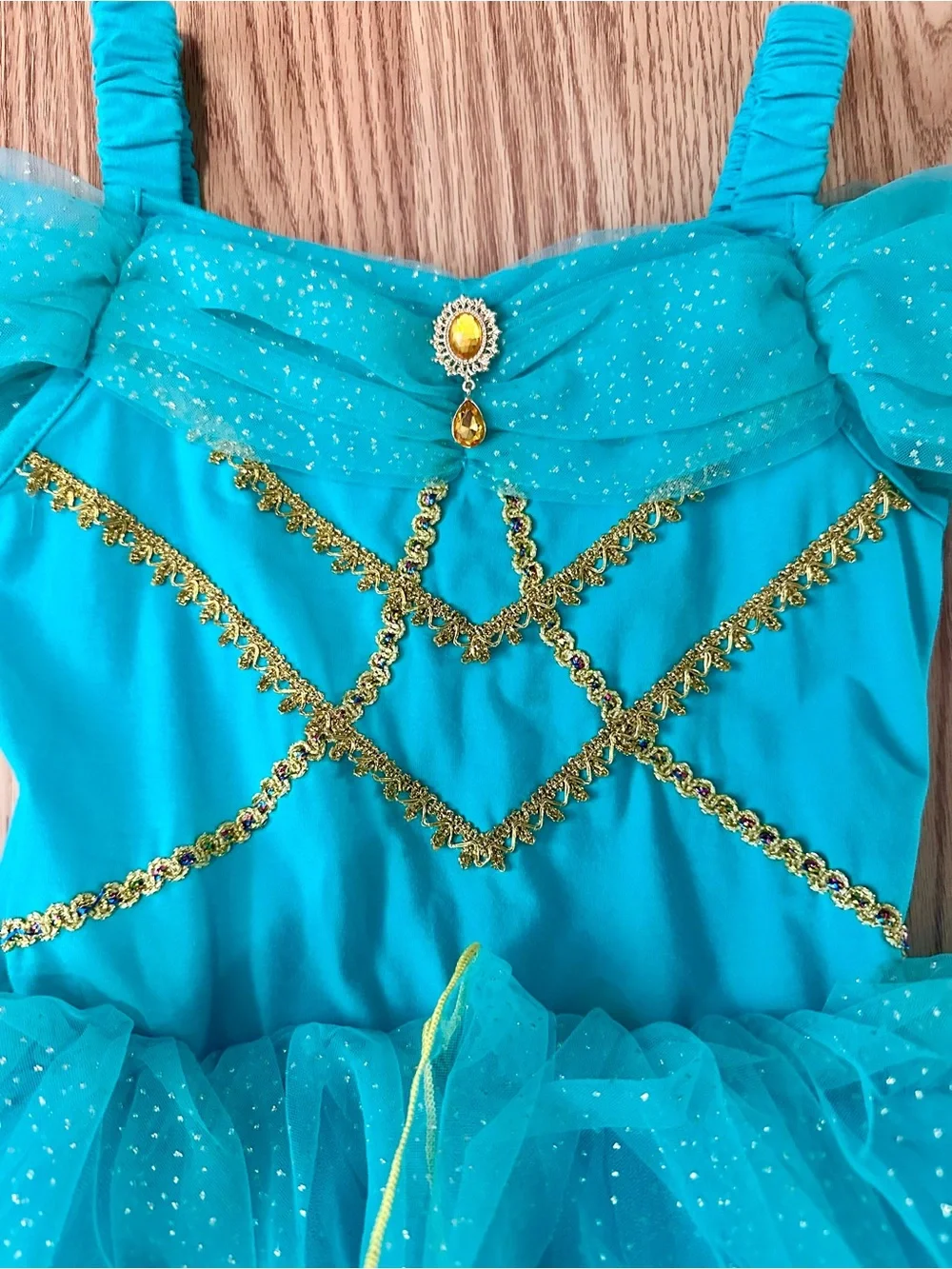 Teal Princess Tutu Dress for Kids - Sparkle Gold Trim